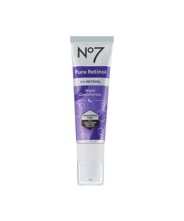 No7 Pure Retinol 1% Retinol Night Concentrate - Anti Wrinkle Retinol Serum with Collagen Peptides & Niacinamide for Younger Looking Skin - Retinol Face Serum for Fine Lines & Wrinkles (30ml)