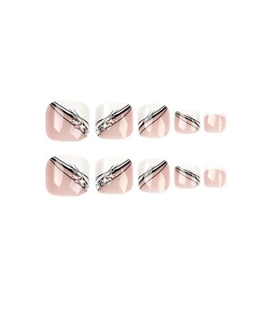 DIDUIKALOR Pink French Press Rhinestone Design False Toenails - 24Pcs Square Acrylic Nails for Women and Girls - Buy Online on GoSupps.com