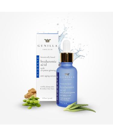 Shop GUNILLA Hyaluronic Acid & Ginseng Serum - Vegan Anti-Aging Formula for Wrinkle Reduction Hydration & Firming | 14 Natural Actives | 1 oz - Buy Online on GoSupps.com