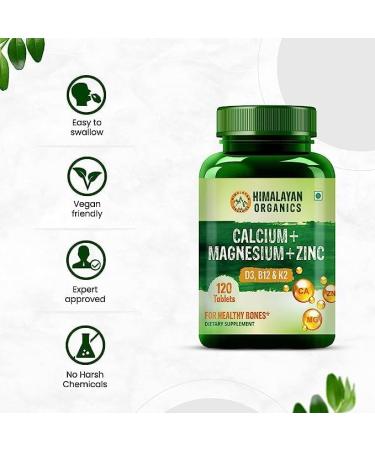 Organic Calcium Magnesium Zinc Vitamin D3 B12 & K2 120 Vegetarian Tablets - Buy Online on GoSupps.com