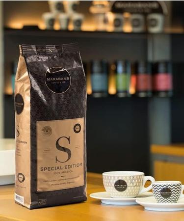 Marabans Coffee & Tea Marabans Special Edition 1kg bag of coffee beans 100% Arabica Acidity: medium/low dark hazelnut crema. - Buy Online on GoSupps.com
