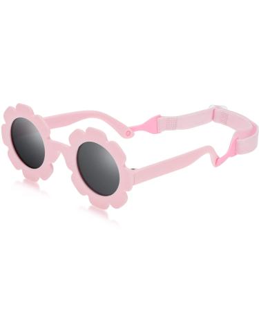 Hifot Baby Sunglasses with Strap Cute Flower Polarized Sunglasses UV400 Protection for Infant Baby Girl Age 0-24 Months Pink