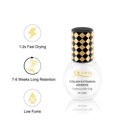 QUEWEL Strong Black Eyelash Extension Glue | 6ml, 1-2 Sec Drying Time, 7-8 Weeks Retention | Low Fume & Non-Irritating - Buy Online on GoSupps.com