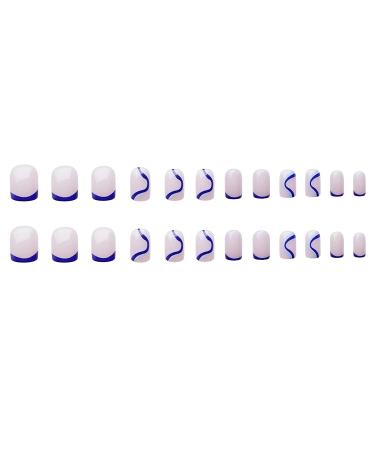 Kamize Royal Blue Press on Nails - 24PCS French Swirl False Nails for Women and Girls - Buy Online on GoSupps.com