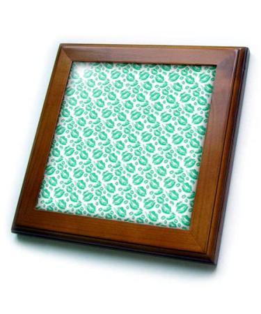 3dRose 8x8 Framed Tile - Two Kisses Collided Lip Affectionate Aqua Colored Lips Pattern Pattern - Lipstick Kisses