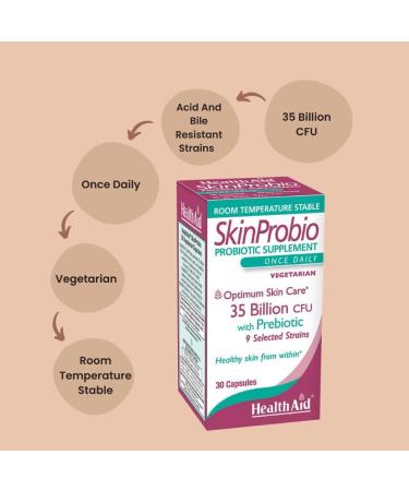 SkinProbio 35 Billion CFU | 9 Strain Vegetarian Probiotic Once Daily Capsules to Support Healthy Skin & Gut Balance - Buy Online on GoSupps.com