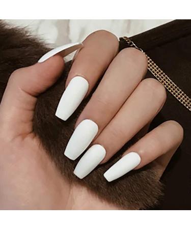 Brishow Ballerina Matt False Nails - Pure Color Acrylic Press-On Full Cover - 24 Pieces for Women & Girls (White) - Shop Internationally! - Buy Online on GoSupps.com