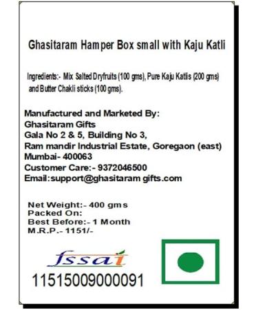 Ghasitaram Gifts Jaiccha Ghasitaram Hamper Box Small with Kaju Katli |Diwali Gifts Holi Rakhi Valentine Christmas Birthday Anniversary Gift for Her Him Mothers Day Fathers Day| - Buy Online on GoSupps.com