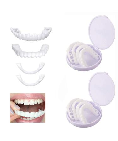 Flipped warm 2 pairs of dentures prostheses fake teeth top and below cosmetic veneers teeth set teeth to put teeth for on snap on veneers for men women false teeth