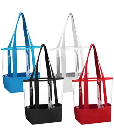 Hillban 4 Pcs Clear Tote Bag Transparent Vinyl PVC Tote Beach Bag Waterproof Clear Fabric Trimming Women's Tote Handbags Stadium Security Approved for Outdoor Pool Work, 4 Colors