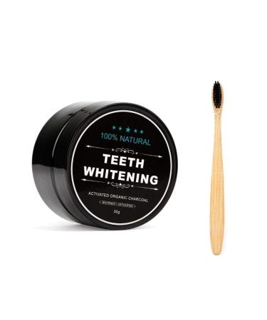 Teeth Whitening Charcoal Powder + Bamboo Brush Oral Care Set, WUBLSYAN Natural Activated Charcoal Teeth Whitener Powder, No Hurt on Enamel or Gum 2 Piece Set