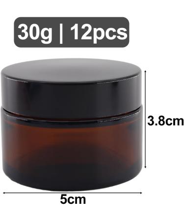 Tokseo 12 Pack Amber Glass Containers - 30ml Empty Bottles for Creams Lotions Essential Oils - Ideal for Cosmetics Storage - Buy Online on GoSupps.com
