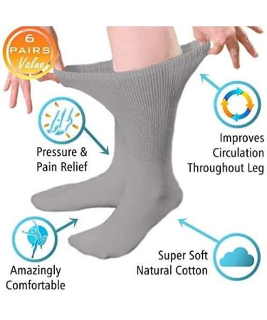 Diabetic Crew Socks - Breathable Cotton, Loose Fitting Comfortable Design - Improve Foot Circulation & Relieve Painful Swollen Feet - Gray (12 Pair) 9-11 - Buy Online on GoSupps.com