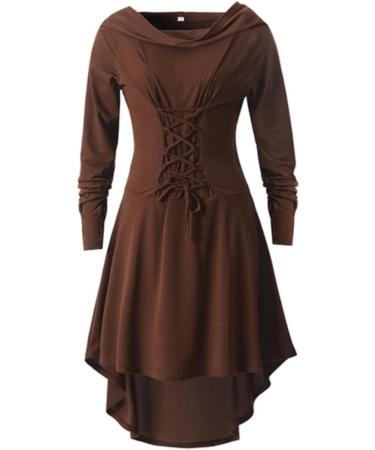 Gothic Clothes for Women plus Size Dress Dress Long Sleeved Hooded Strap Gothic Dresses for Women (Brown L) Brown Large - Buy Online on GoSupps.com