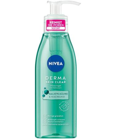 Nivea Derma Skin Clear Washing Gel (150 ml) clarifying and cleaning cleanser for impure skin effective cleaning gel with salicylic acid and niacinamide 150 ml (1 Pack)