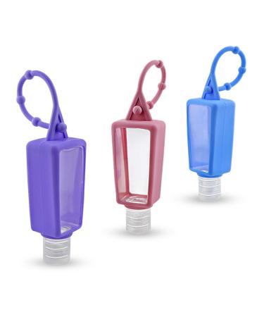 Snadulor 3 Pcs Empty Hand Sanitizer Holder Keychain Travel Size Plastic Clear Bottles with Silicone Sleeve Refillable Containers (30ml/1oz)