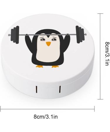 Penguin Weightlifting Round Case For Contact Lens Kit Storage Box with Mirror Printed - Buy Online on GoSupps.com