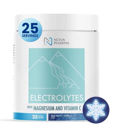 Nova Pharma Electrolytes Powder Amino Acids Supplement - Hydrates Builds Muscle Mass & Boosts Workout Performance Vegan Caffeine-Free Zero Sugar No Artificial Flavor/Color/Sweetener - 25 Servings Blue Freeze
