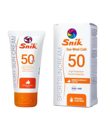 BICISrl Snik Sport Sun cream for the face for mountains skiing winter and summer sports protects against sun wind and cold SPF 50 high UVA and UVB protection organic aloe vera tube 50 ml SPF 50 50 ml 1er Pack