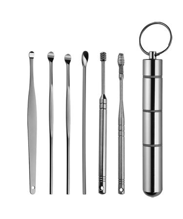 Earplugs and Wax Tool Set with an Ear Pick Storage Bucket Easy to Use 6-Piece Professional Ear Cleaning Tool Set for Adults Men Women(Grey)