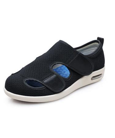 Yytcsjz Men's Diabetic Shoes Comfort Elderly Footwear Cozy Arthritis Edema House Shoes Non Slip Fattening Widening for Swollen Feet Plantar Fasciitis (Color : Black Foot Length : 12)