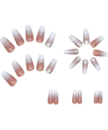 24pcs Short Coffin False Nails White Pink Ombre Stick on Nails Press on Nails with Glitter Sequins Removable Glue-on Nails Fake Nails Acrylic Full Cover Nails Women Girls Nail Art Accessories 0251Y59 0.04 ml (Pack of 24) - Buy Online on GoSupps.com