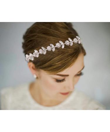 Topqueen pearl bride hair tires rhinestone bridal jewelry hair band wedding headbands hair accessories tiara for women and girls (Silver-Organza white)