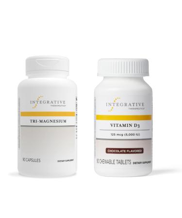 Integrative Therapeutics Bundle with Tri-Magnesium 90 Capsules & Vitamin D3 125 mcg 90 Flavored Chewables - Supports Heart Function & Bone Health* - Bone Health Support