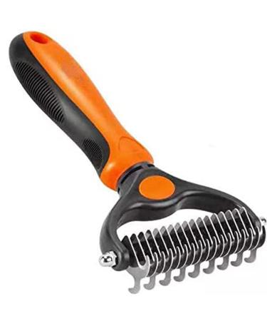 Dog brush cat brush Vigime 2-page undercoat rake for cats and dogs safe hair removal ridge for easy removal of mats and matters (orange)