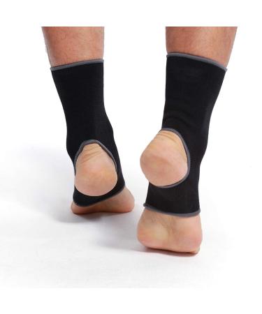 Neotech Care Ankle Support Sleeve - Open Heel, Elastic & Breathable Knitted Fabric - Medium Compression - Black (Size S) - 1 Pair - Buy Online on GoSupps.com
