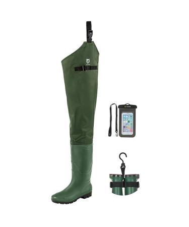 TIDEWE Hip Wader, Lightweight Hip Boot for Men and Women, 2-Ply PVC/Nylon Fishing Hip Wader (Green and Brown) Green M9/W11