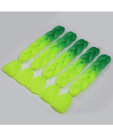 Showjarlly Jumbo Braid Art Hair Extensions - 24 Inch Ombre Kanekalon Braids for Crochet & Box Braids - Dark Green/Yellow Green (5 Pack) - Buy Online on GoSupps.com