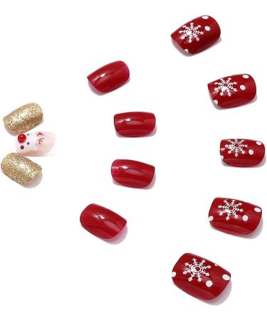 Brishow Christmas False Nails - Snow Press on Nails with Christmas Tree Design - Antler Short Red Fake Nails 24pcs for Women and Girls - Buy Online on GoSupps.com
