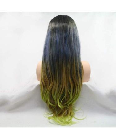 SHIYID Long Natural Straight Synthetic Lace Front Wig for Women - Black to Green Gray Heat Resistant Fiber Hair - Buy Online on GoSupps.com