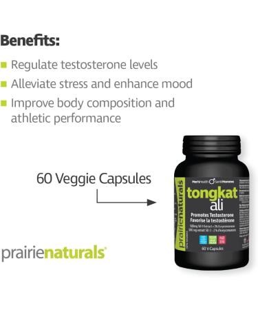 Prairie Naturals Tongkat Ali 500 promotes Testosterone production. Source of antioxidants. Eurycomanone. Dairy free. Vegan. Gluten Free - 60 Vegan capsules - Buy Online on GoSupps.com