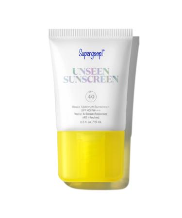 Supergoop! Unseen Sunscreen - SPF 40 - .5 fl oz - Invisible, Broad Spectrum Face Sunscreen - Weightless, Scentless, and Oil Free - For All Skin Types and Skin Tones 0.5 Fl Oz (Pack of 1)