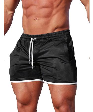 FLYFIREFLY Men's 4" Workout Running Shorts Quick Dry Lightweight Gym Yoga Shorts Black Medium