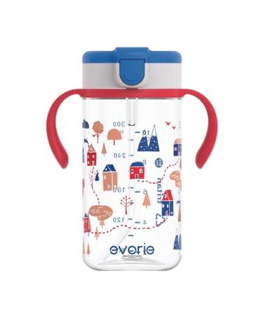 Evorie Tritan Toddler Sippy Cup with Silicone Straw  Spill-Proof Straw Water Bottle for Kids 1-4 Years Old  10 oz  Removable Handles  Ideal for School Happy Valley
