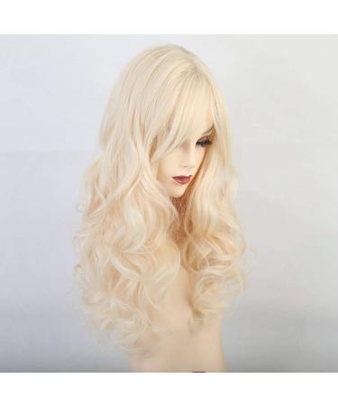 RTGFS Long Wavy Blonde Beige Wig with Bangs - Natural Heat Resistant Synthetic Hair for Women | Perfect for Cosplay - Buy Online on GoSupps.com