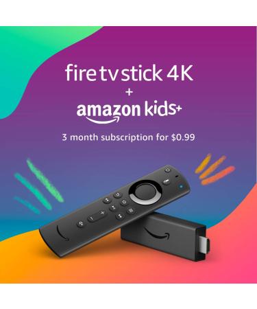 Fire TV Stick 4K with Alexa Voice Remote (includes TV controls) and 3 months of Amazon Kids+ (with auto-renewal)
