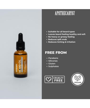 Apothecary 87 Unscented Beard Oil - Premium Plant Extracts Formula | Nourishes, Softens, and Moisturizes | Reduces Irritation | 30ml - Buy Online on GoSupps.com