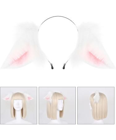 amangul Cat Foxes Faux Furs Ears Headband Cute Halloween Fancy Dress Cosplay Costume Handmade Animal Furry Ears Hair Hoop Women(White Pink) - Buy Online on GoSupps.com