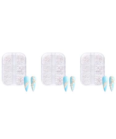 Oladfiop 3 Box Pearl Decorations Nail Charms White Round Nail Parts Gold Steel Beads Balls Jewelry Nail Art Accessories Color: ZZ13