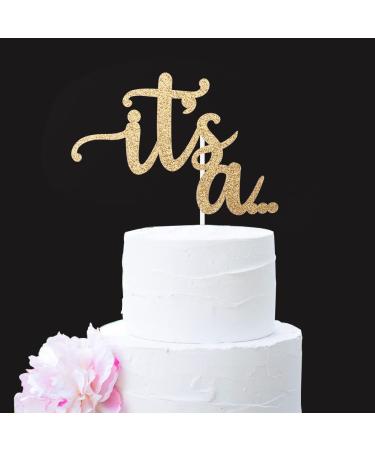 Glitter Double Sided Gold Gender Reveal Cake Topper - Boy or Girl Baby Party Decor - Buy Online on GoSupps.com