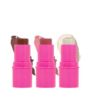 Contour Highlighter Blush Sticks - Long Lasting Waterproof Light Multi Stick Face Makeup - Bronzer Contour & Shimmer Pearl Highlighter Cream Blush Stick for Cheeks & Lips (Pink Package C Set) Pink Package C Set 1.00 g (Pack of 1)