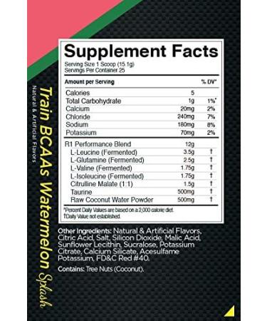 Rule 1 Proteins R1 Train BCAAs | Watermelon Splash | 25 Servings 378g | Buy Internationally - Buy Online on GoSupps.com