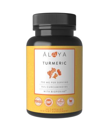 Alaya Naturals - Premium Turmeric Curcumin with Bioperine - 750 mg with 95% Standardized Curcuminoids Per Capsule - High Potency  Absorption  & Availability - Non-GMO  Lab Tested