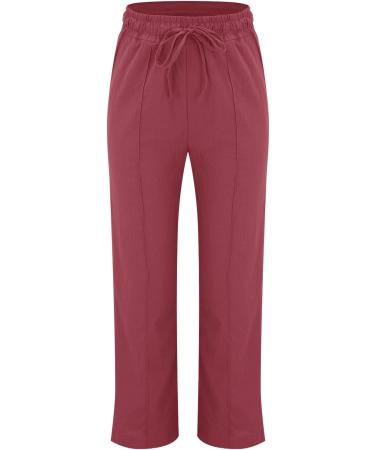 Shop Iooppek Women's Red Linen Trousers - Comfortable Elastic Waist & Cord Strain - Sizes Up to 3XL - Buy Online on GoSupps.com