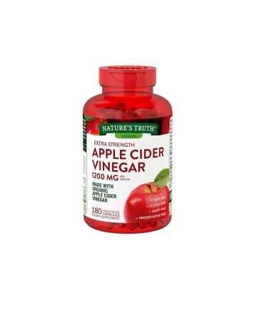 Nature's Truth Organic Apple Cider Vinegar Extra Strength Quick Release 1200 MG Gluten Free  Dairy Free  Non -GMO  No Preservative - 180 Vegetarian Capsules (1 Pack - 180 Capsules) 180 Count (Pack of 1)
