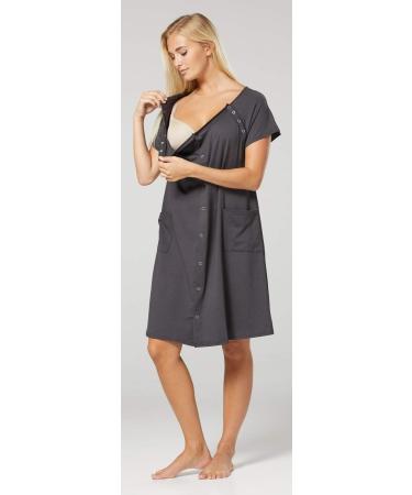 Happy Mama Maternity Nursing Hospital Gown Nightshirt - Graphite (Size 16) - Buy Online on GoSupps.com